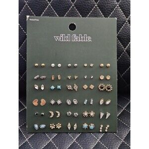 Wild Fable 30 Pairs Of Assorted Stud Earrings Nickel Free - Moons, Hearts, Gems